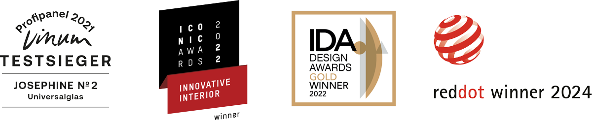 JOSEPHINE gewinnt Vinum Universalglas Profipanel 2021, ICONIC AWARDS 2022, Red Dot Award 2024 und IDA Design Awards 2022