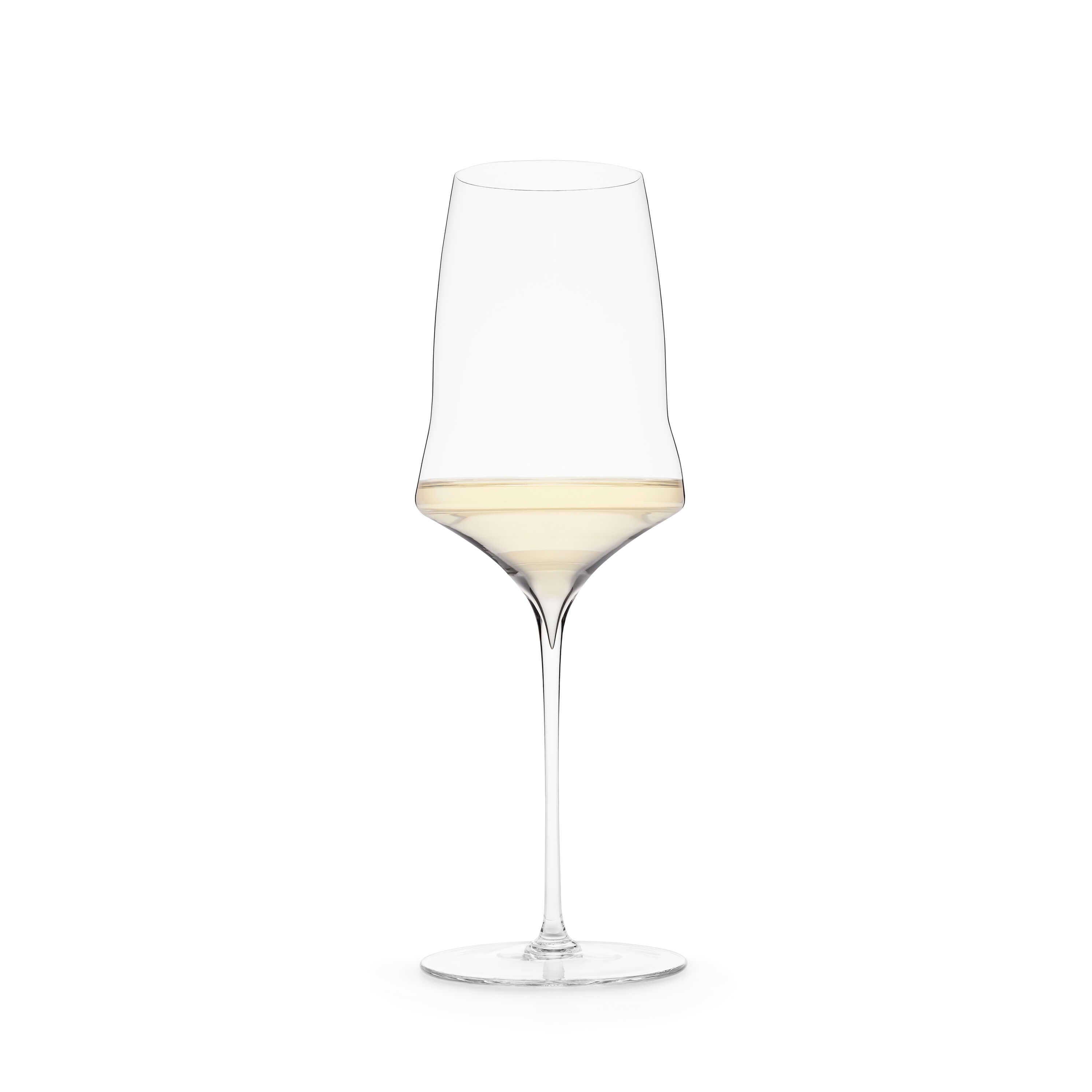 Single white wine glass filled with white wine by Josephinenhütte